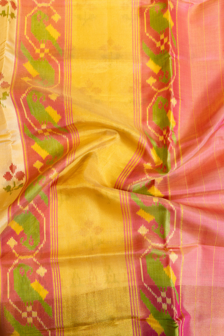Off white and rust pure ikat patan patola silk saree