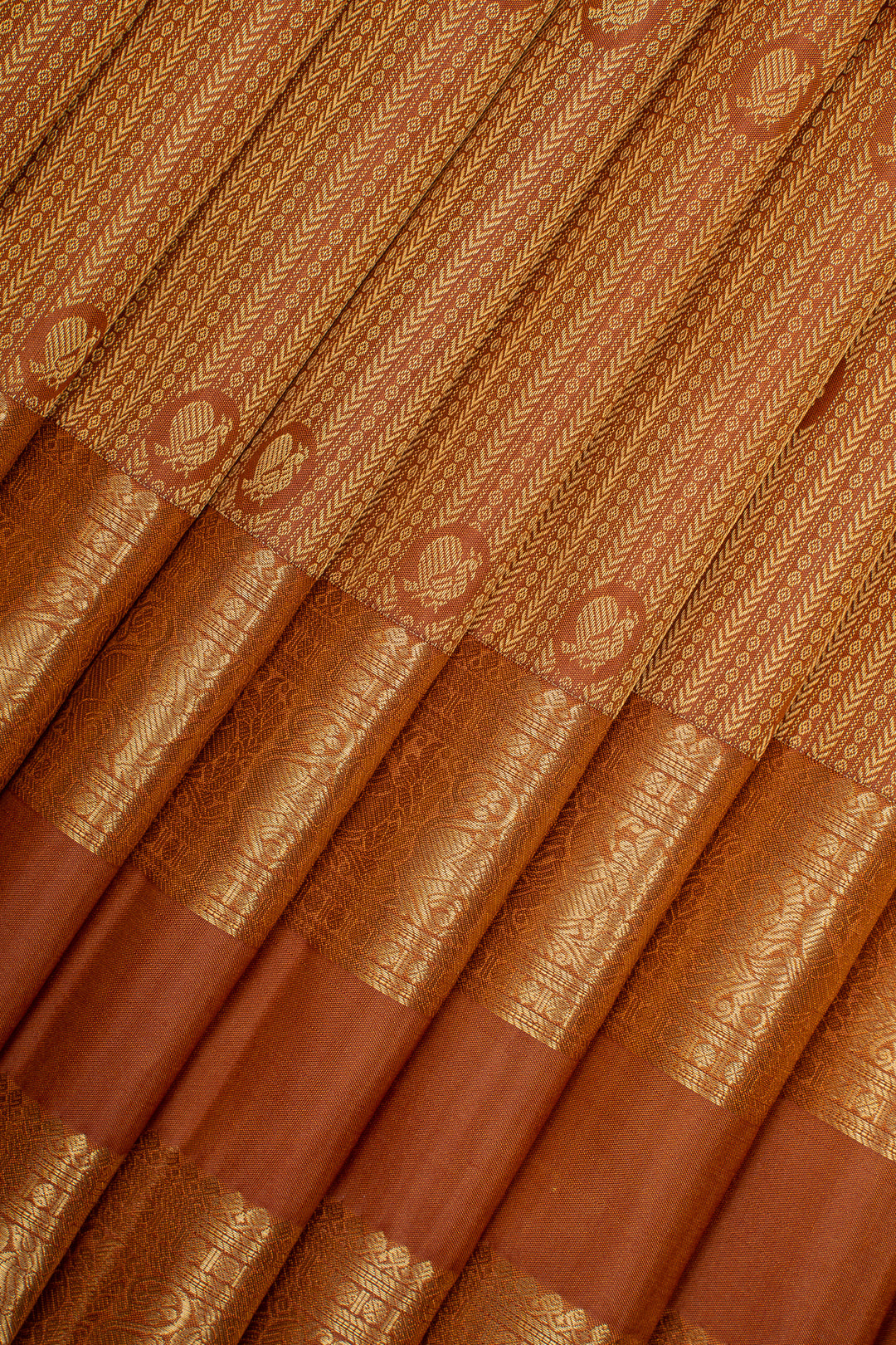 Rust Orange Brocade Pure Kanchipuram Silk Saree
