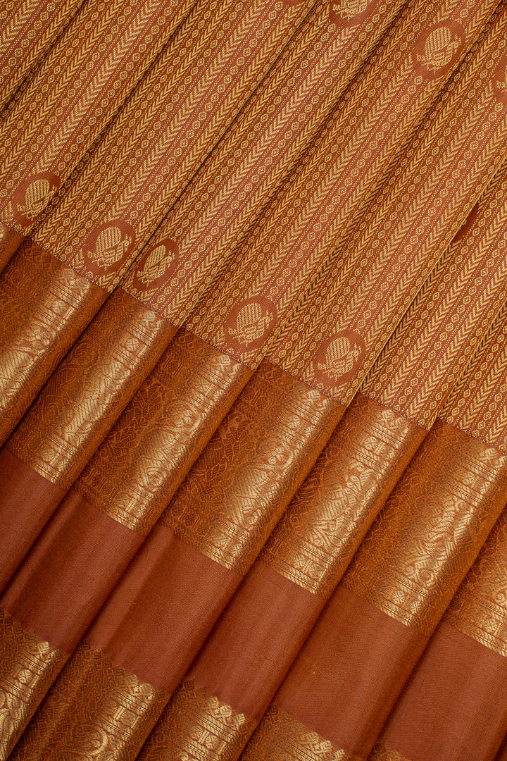 Rust Orange Brocade Pure Kanchipuram Silk Saree