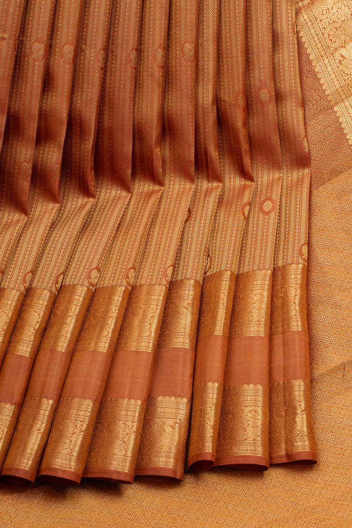 Rust Orange Brocade Pure Kanchipuram Silk Saree