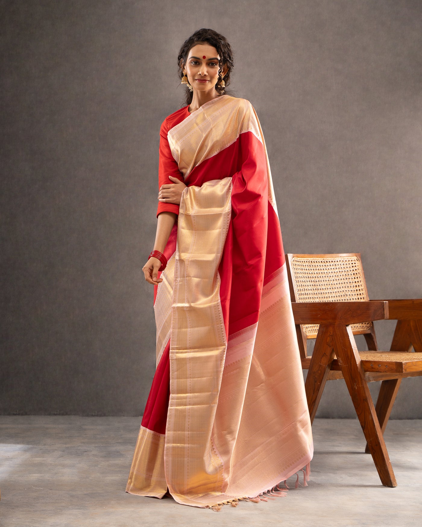 Red and Pink Pure Zari Kanchipuram Silk Saree - Clio Silks