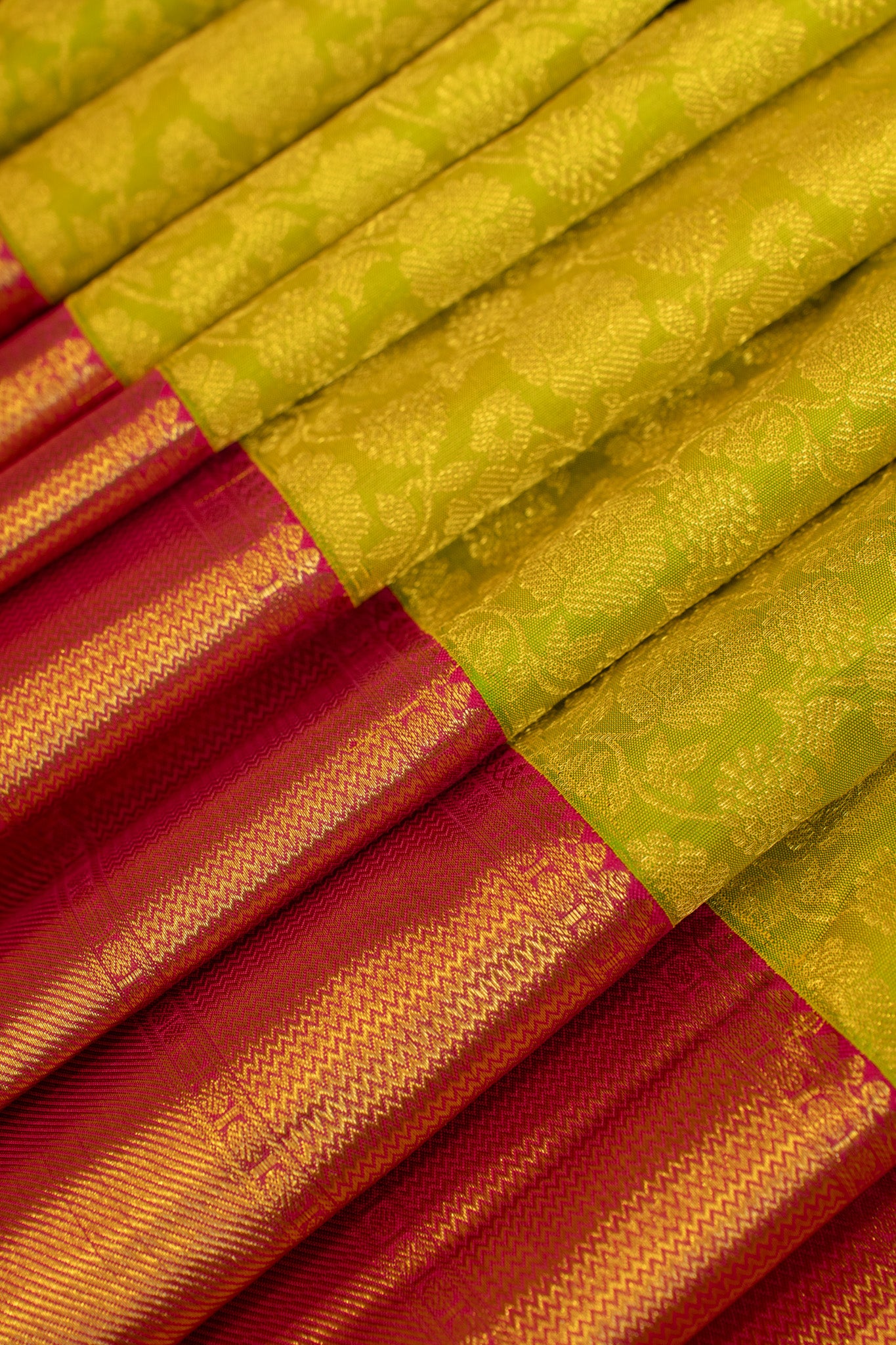 Lime green floral brocade pure Kanchipuram silk saree