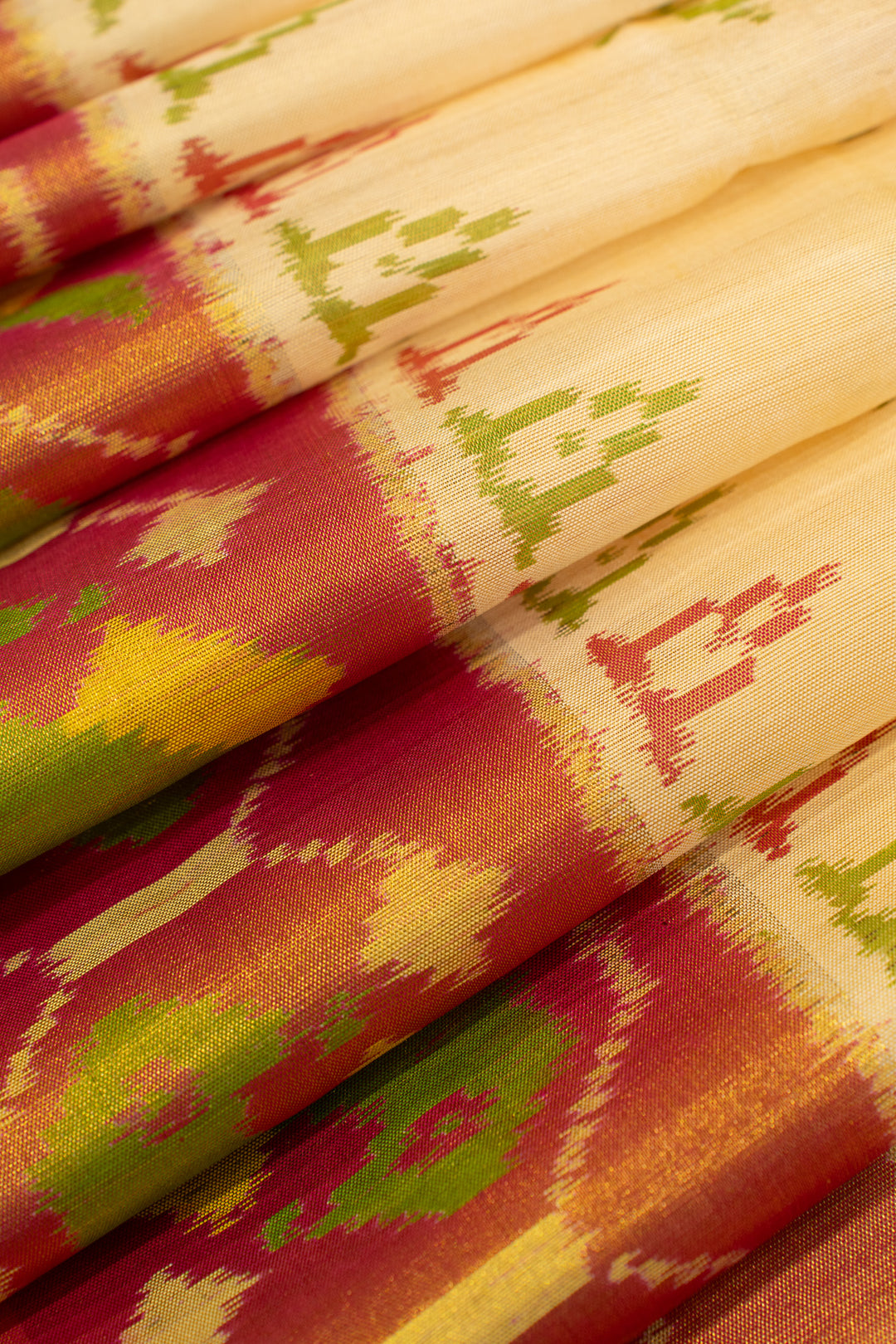 Off white and rust pure ikat patan patola silk saree
