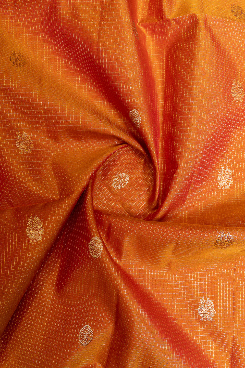 Orange and red vairaoosi checks pure soft silk saree