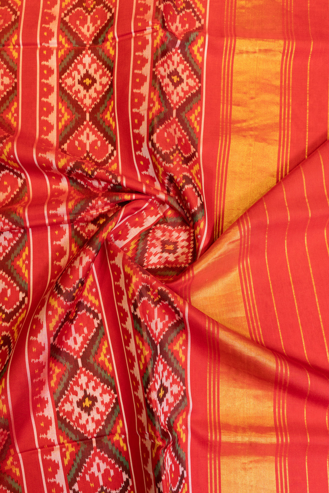 Cream and red pure ikat patan patola silk saree