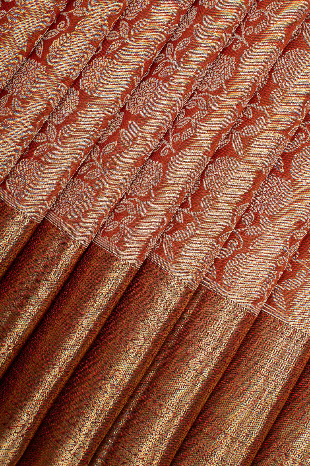 Reddish Gold Floral Tissue Pure Kanchipuram Silk Saree