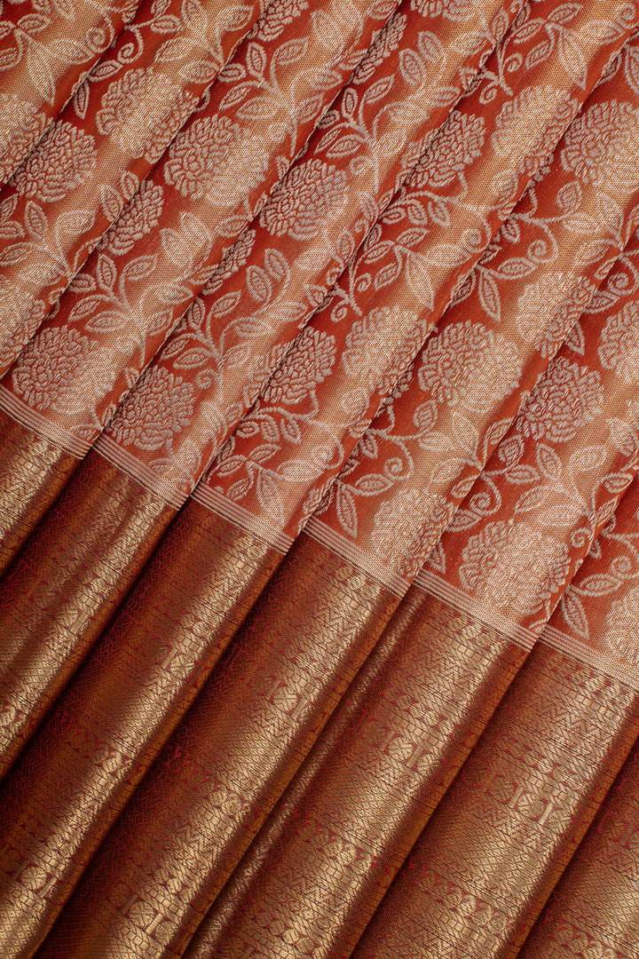 Reddish Gold Floral Tissue Pure Kanchipuram Silk Saree