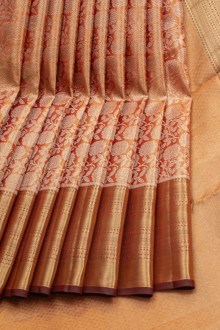 Reddish Gold Floral Tissue Pure Kanchipuram Silk Saree