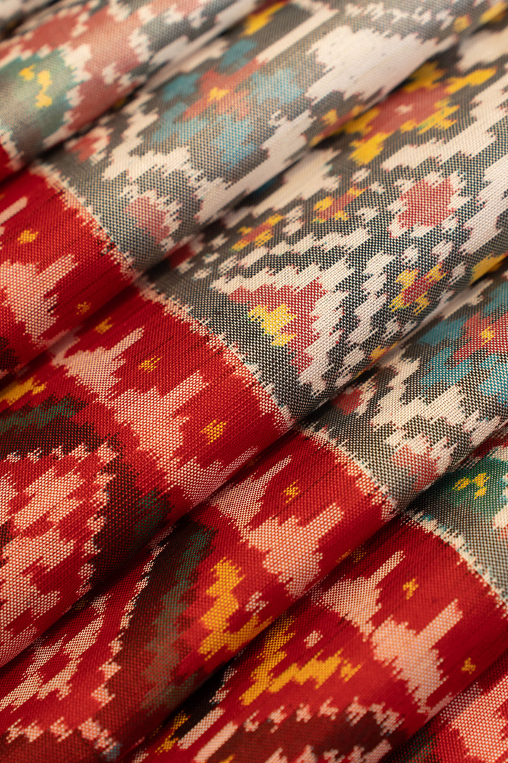 Cream and red pure ikat patan patola silk saree
