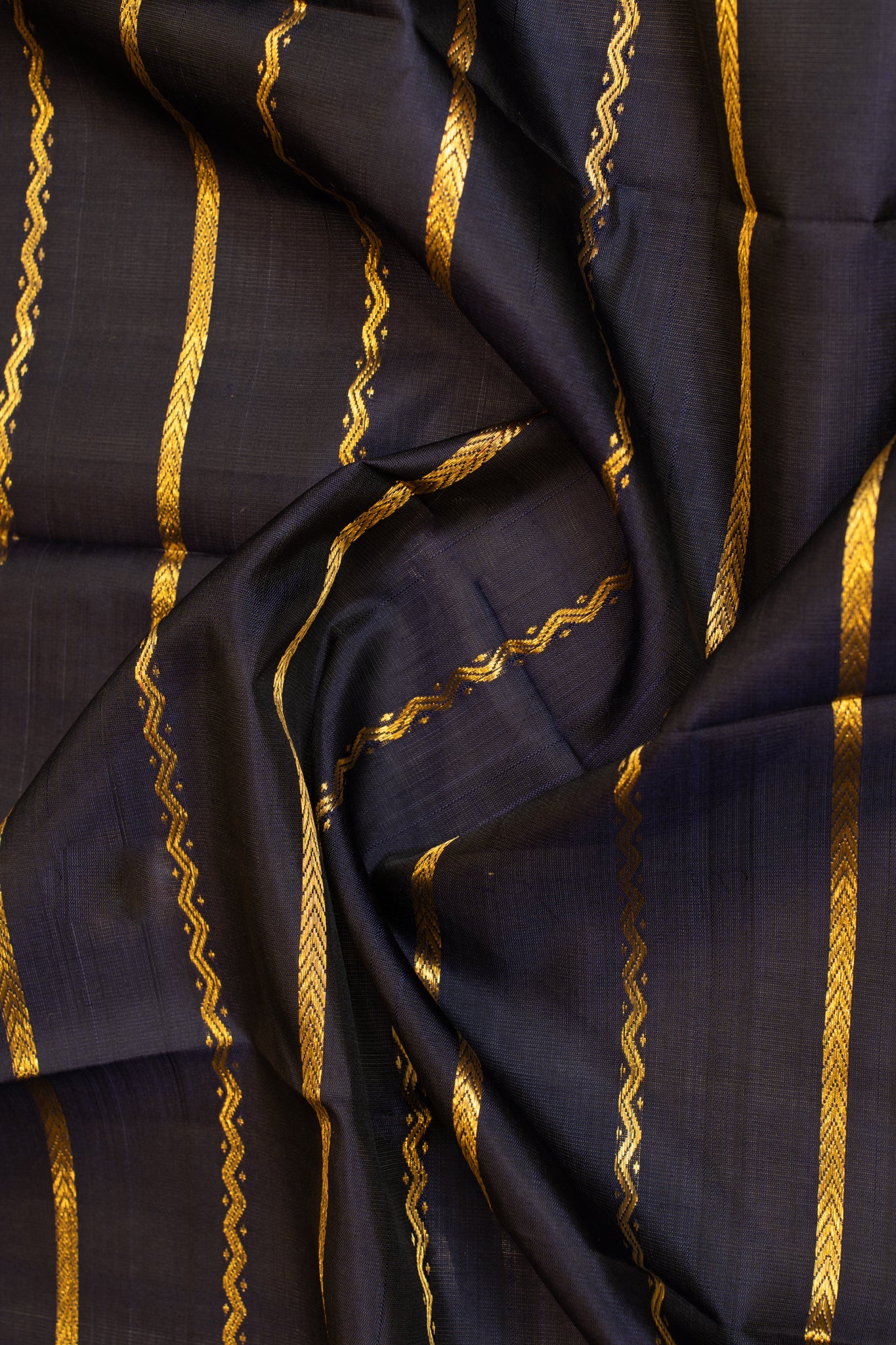 Dark blue and red neli stripes pure Kanchipuram silk saree