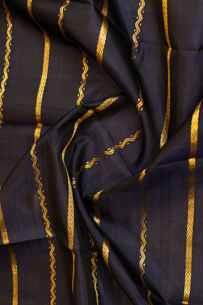 Dark blue and red neli stripes pure Kanchipuram silk saree