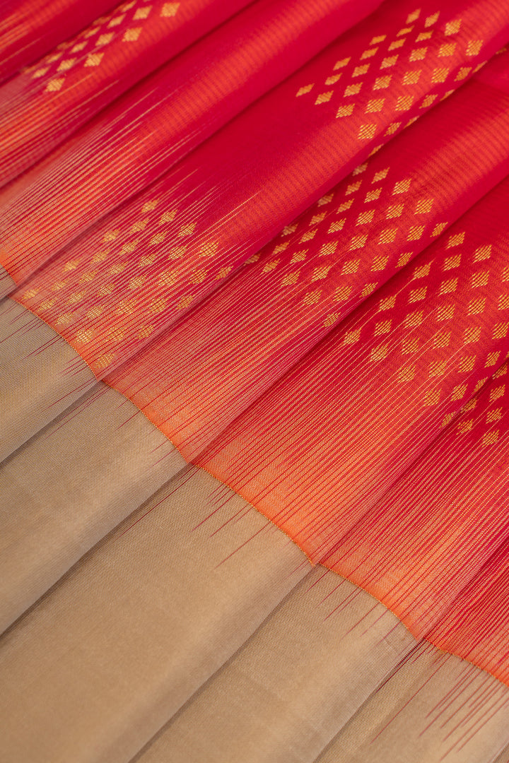 Peach and beige pure soft silk saree