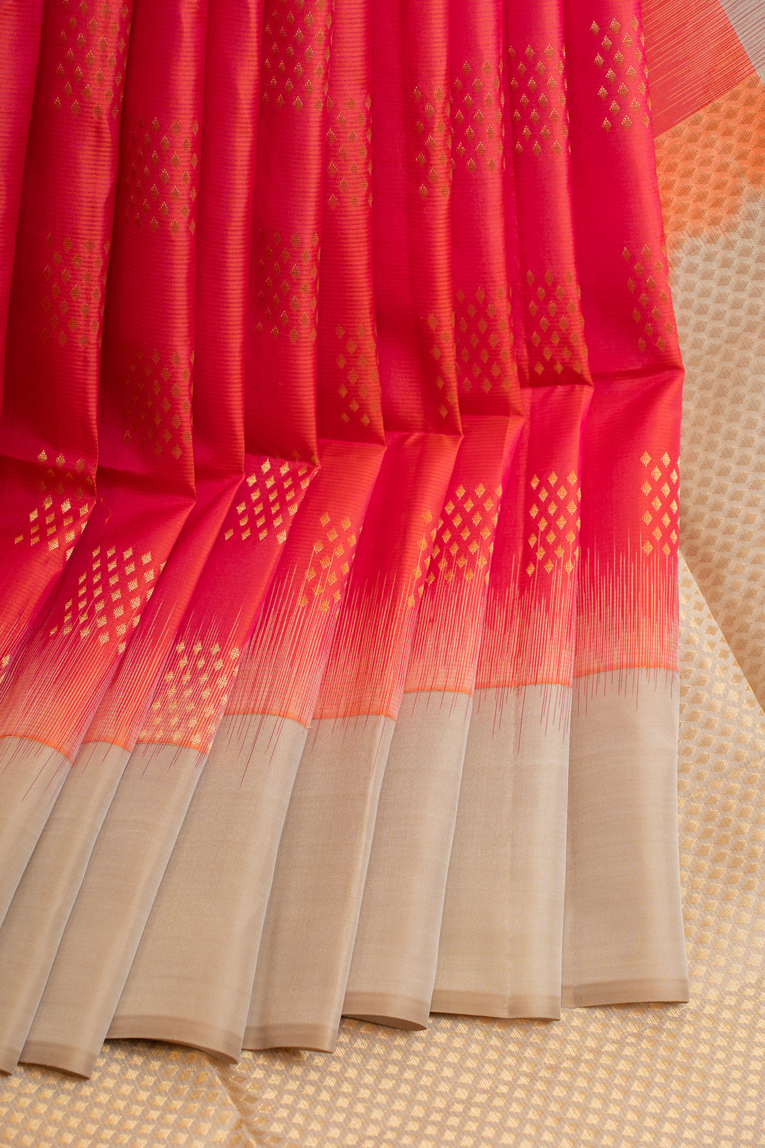 Peach and beige pure soft silk saree