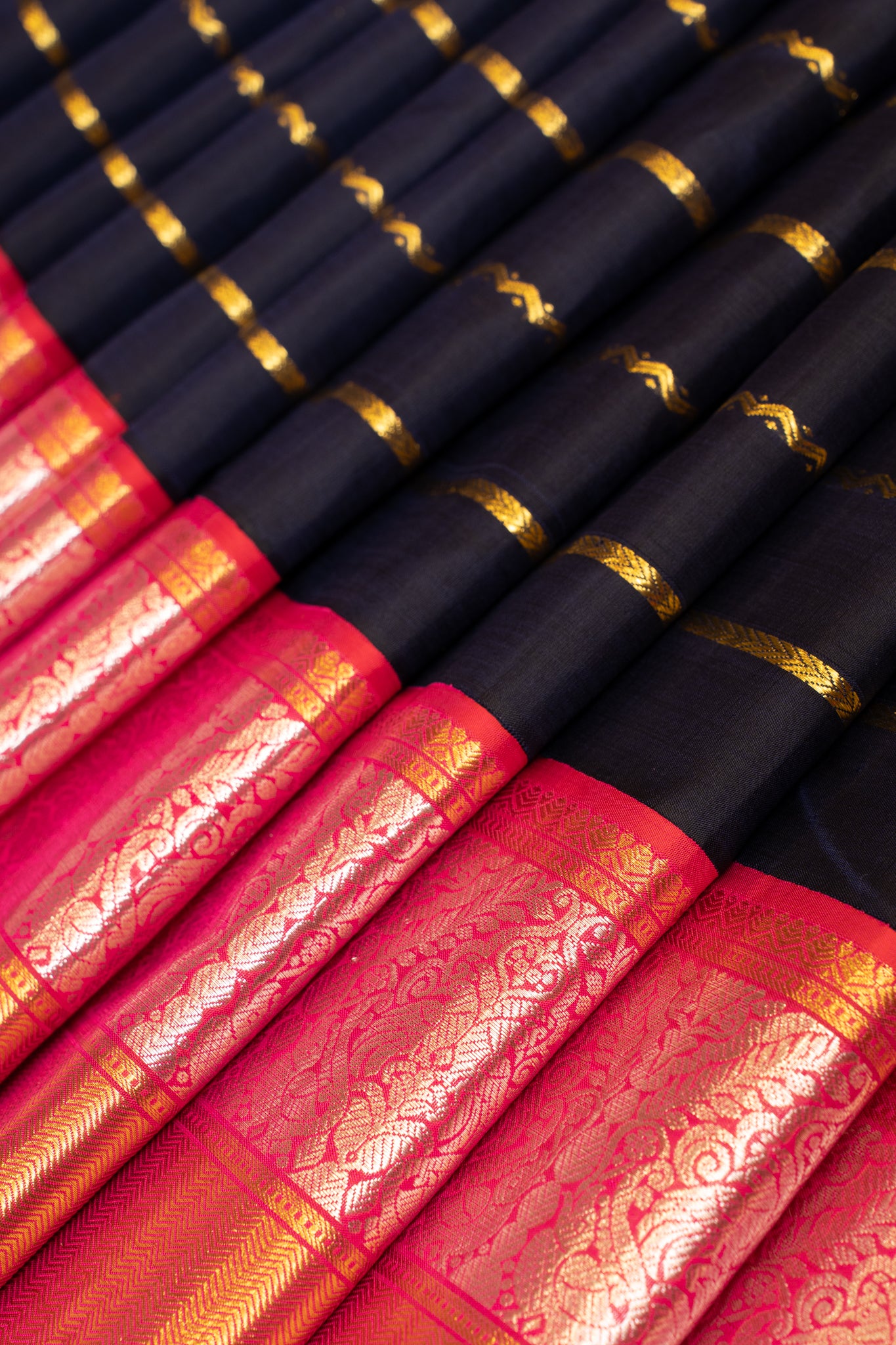 Dark blue and red neli stripes pure Kanchipuram silk saree