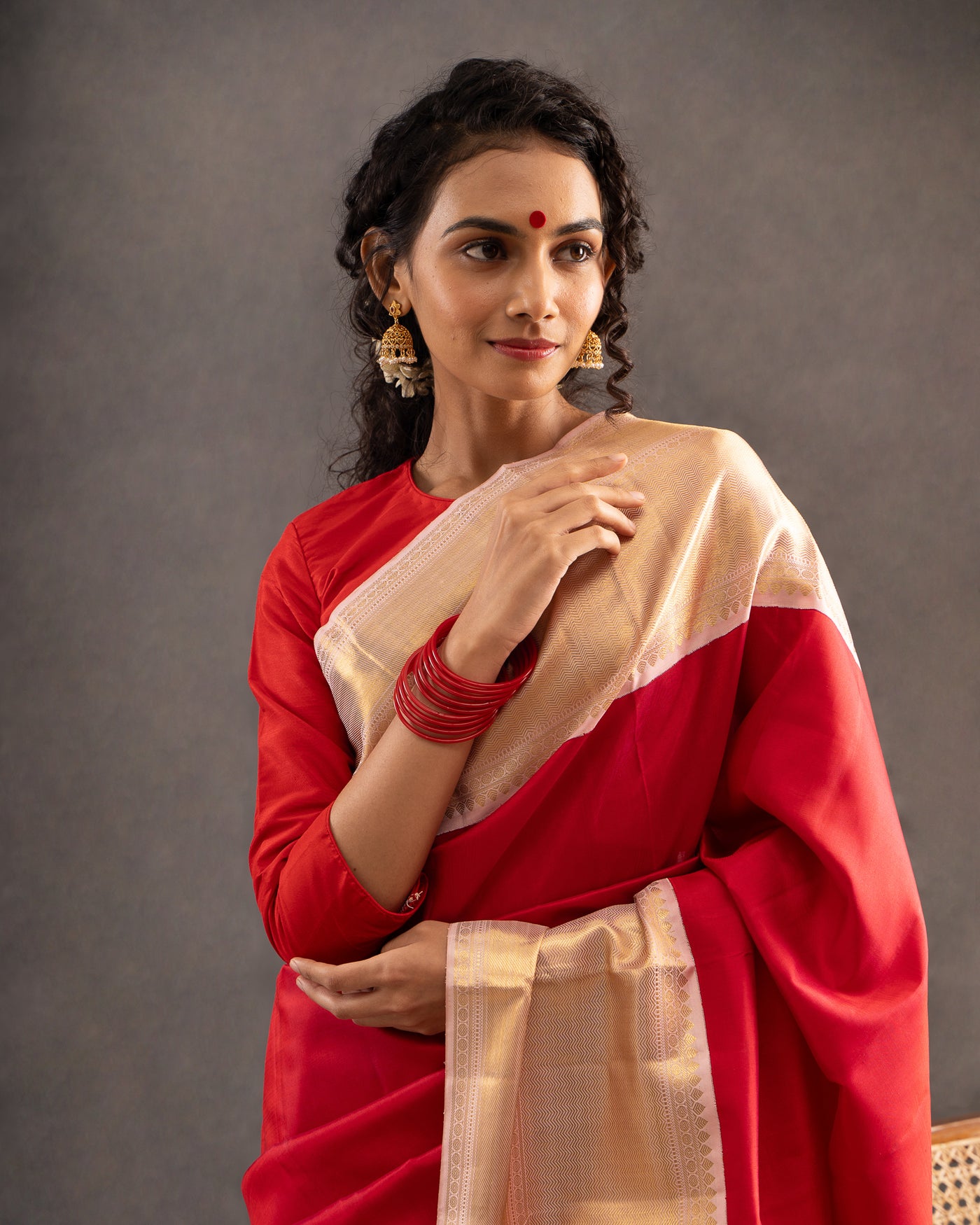 Red and Pink Pure Zari Kanchipuram Silk Saree - Clio Silks