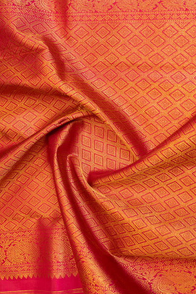 Pearl white and magenta pure zari Kanchipuram silk saree