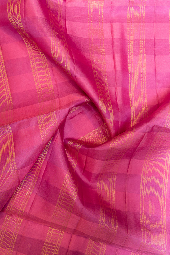 Pink and beige Dupian checks pure soft silk saree