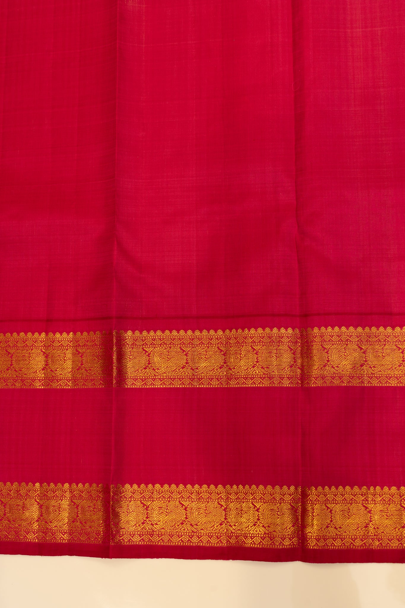 Pearl white and magenta pure zari Kanchipuram silk saree