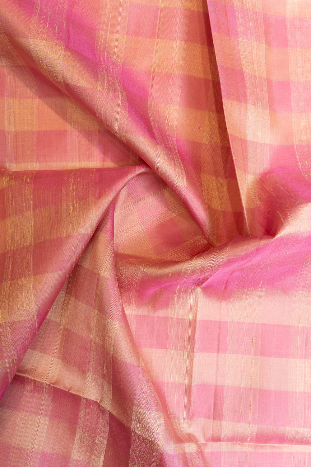 Pink and beige Dupian checks pure soft silk saree