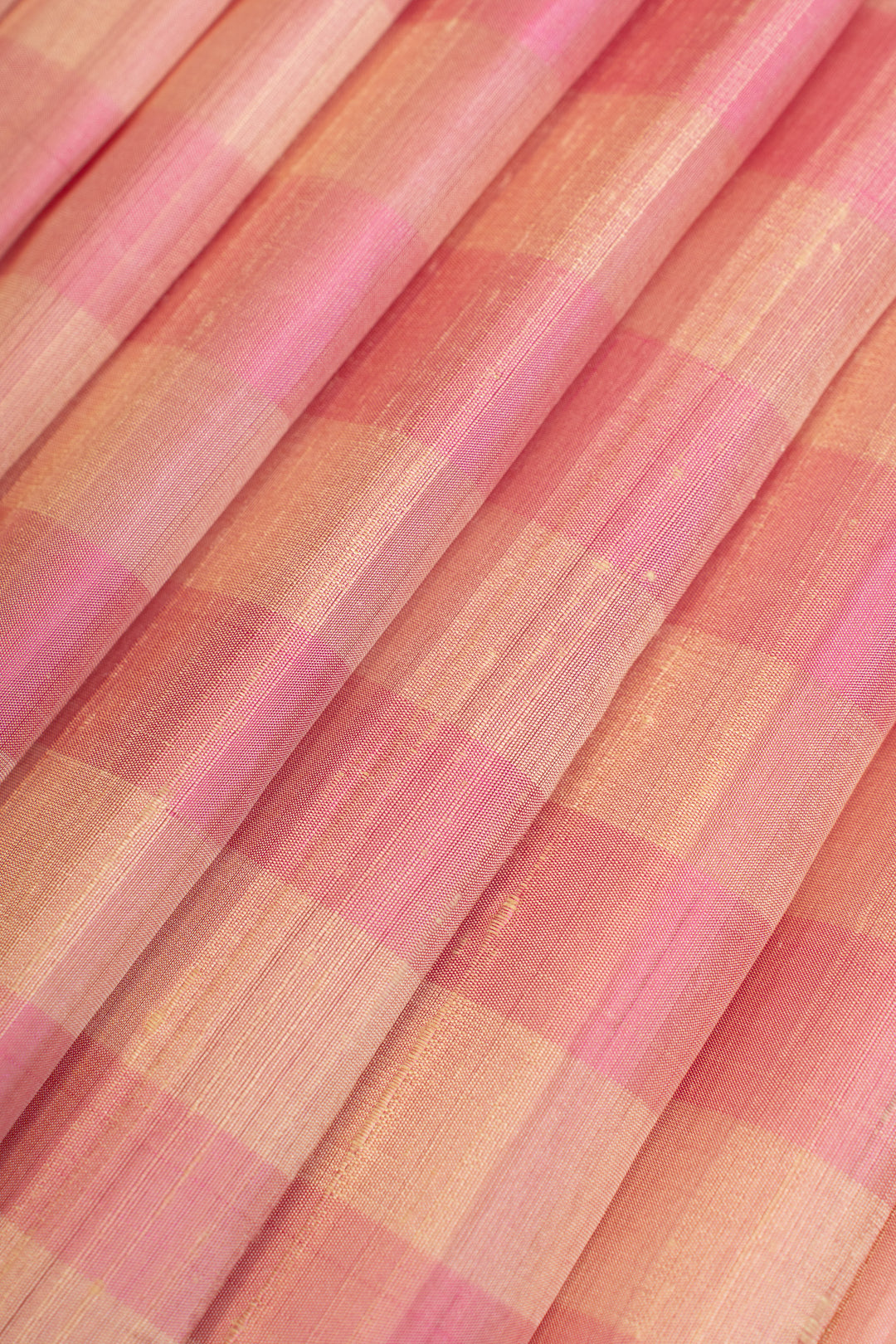 Pink and beige Dupian checks pure soft silk saree