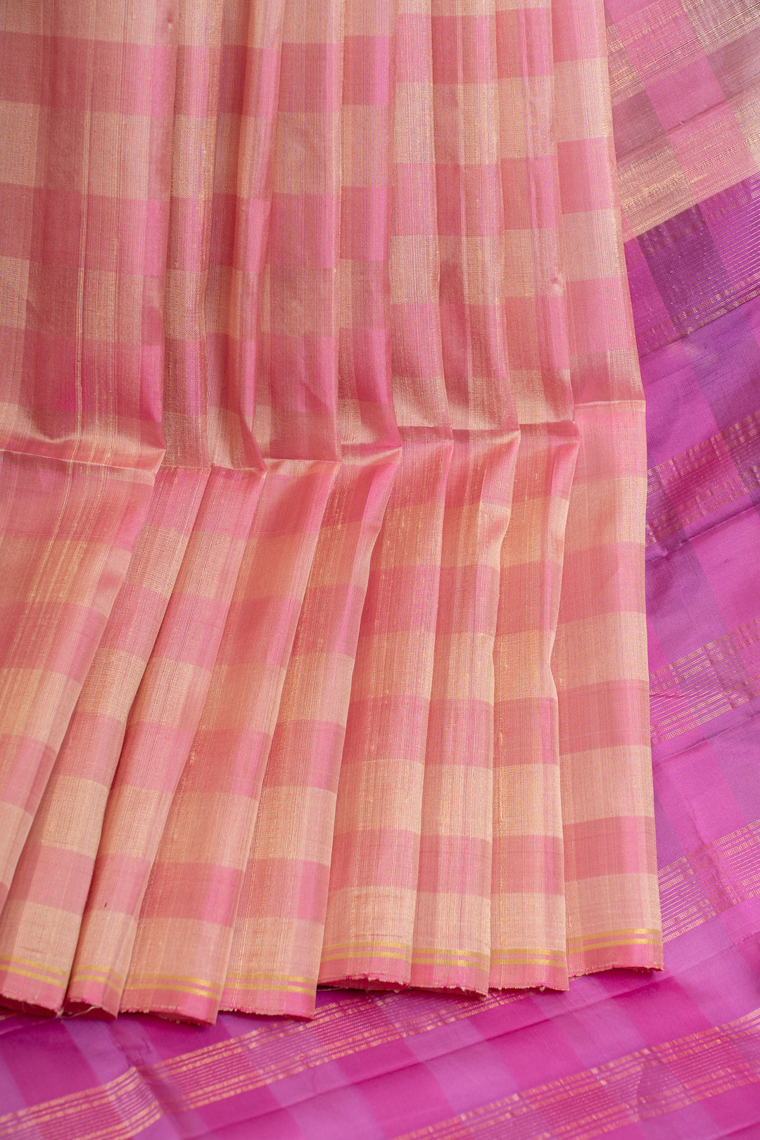 Pink and beige Dupian checks pure soft silk saree