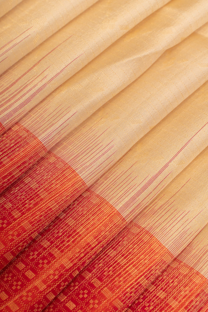 Pearl white and peach stripes  pure silk saree