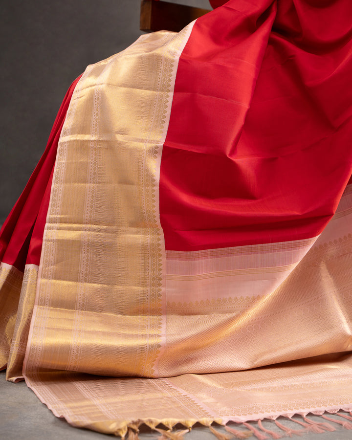 Red and Pink Pure Zari Kanchipuram Silk Saree - Clio Silks