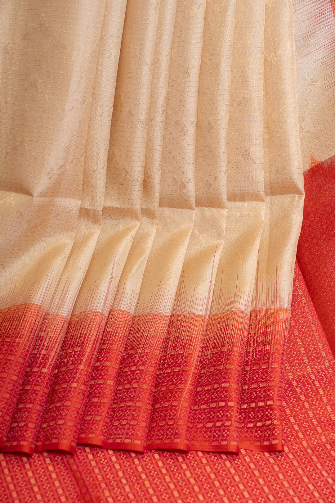 Pearl white and peach stripes  pure silk saree