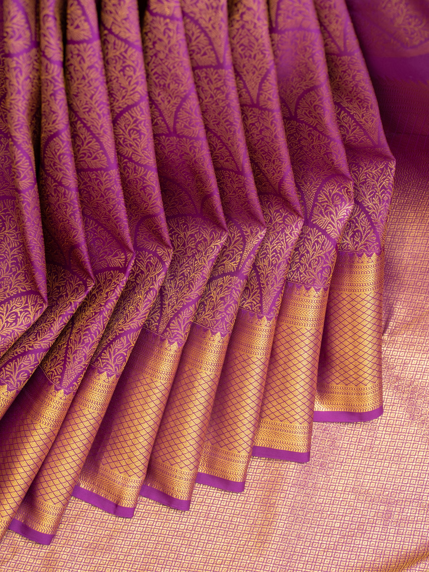 Aubergine purple zari brocade pure Kanchipuram silk saree