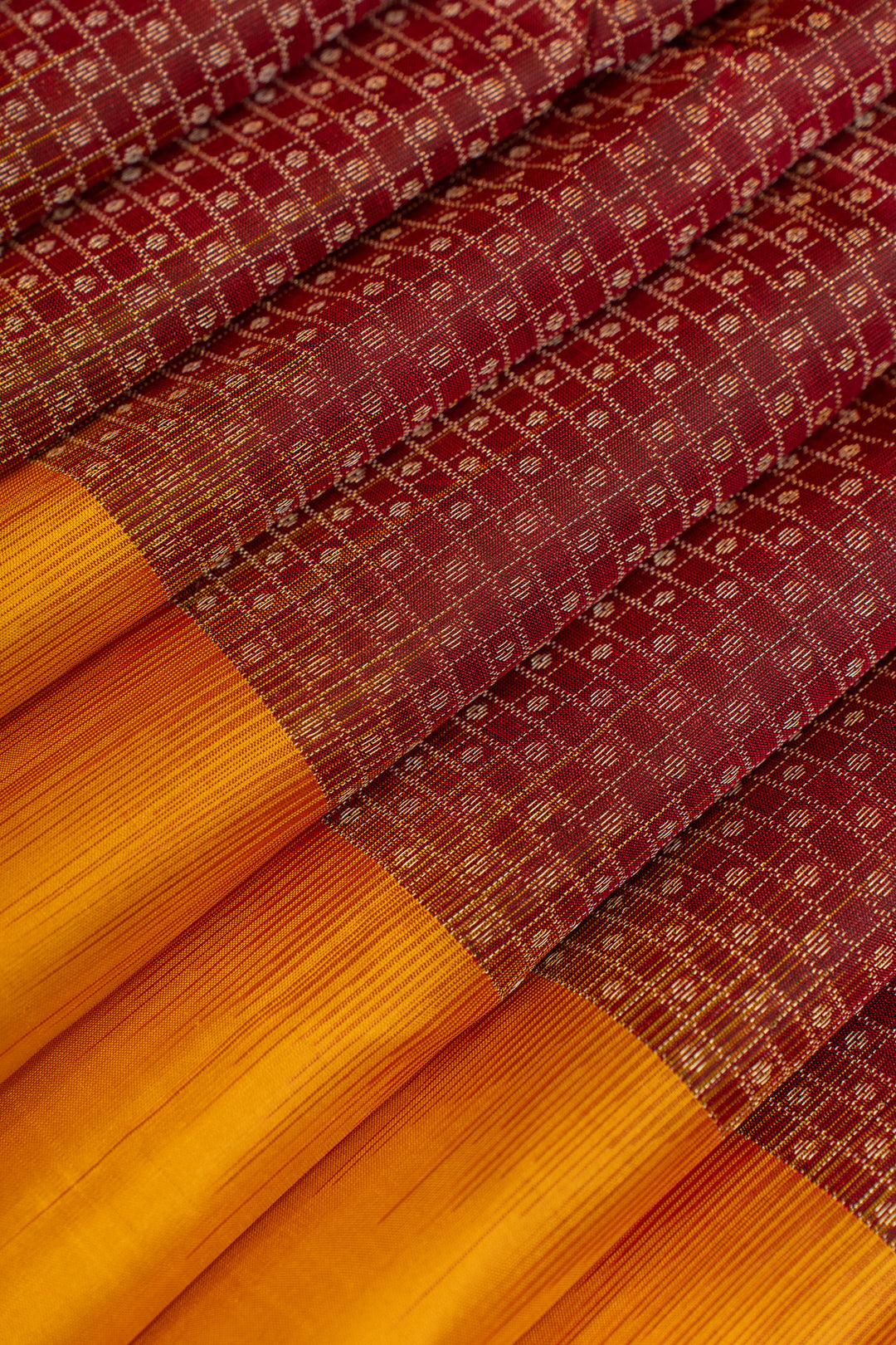 Maroon and yellow checks pure soft Silk saree