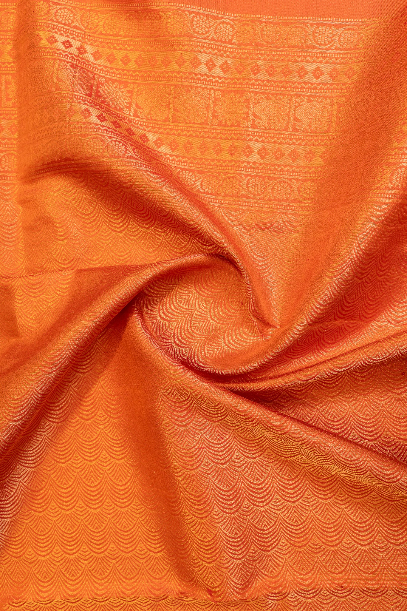 Rust orange diamond brocade pure Kanchipuram silk saree