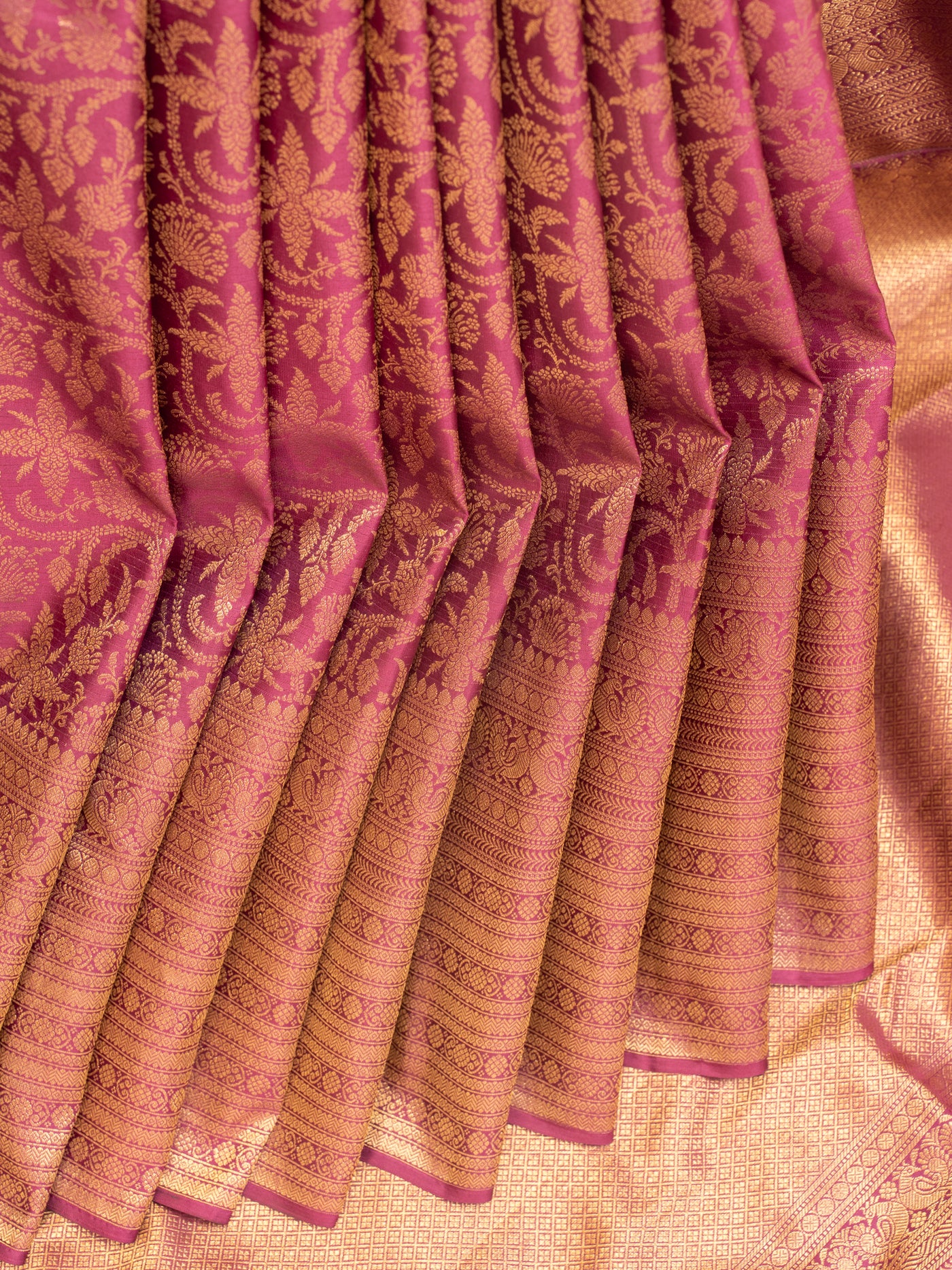 Rouge pink turning border brocade pure Kanchipuram silk saree