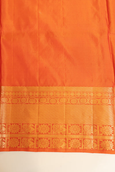 Rust orange diamond brocade pure Kanchipuram silk saree