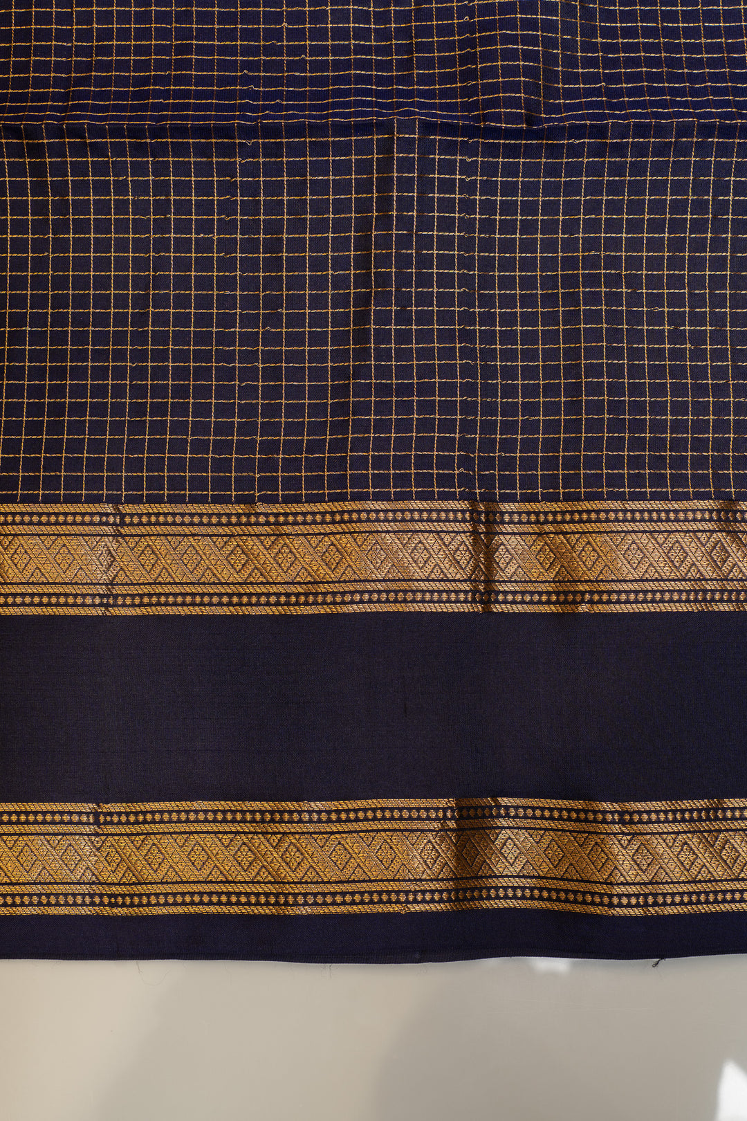 Beige and blue rettai pettu pure soft silk saree