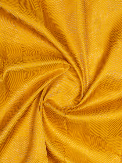 Saffron yellow ornate checks brocade pure Kanchipuram silk saree