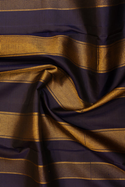 Orange and navy blue checks pure Kanchipuram silk saree