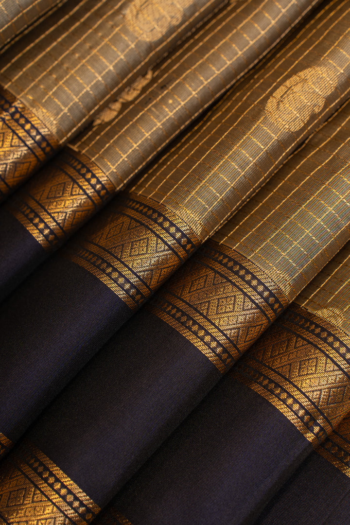 Beige and blue rettai pettu pure soft silk saree