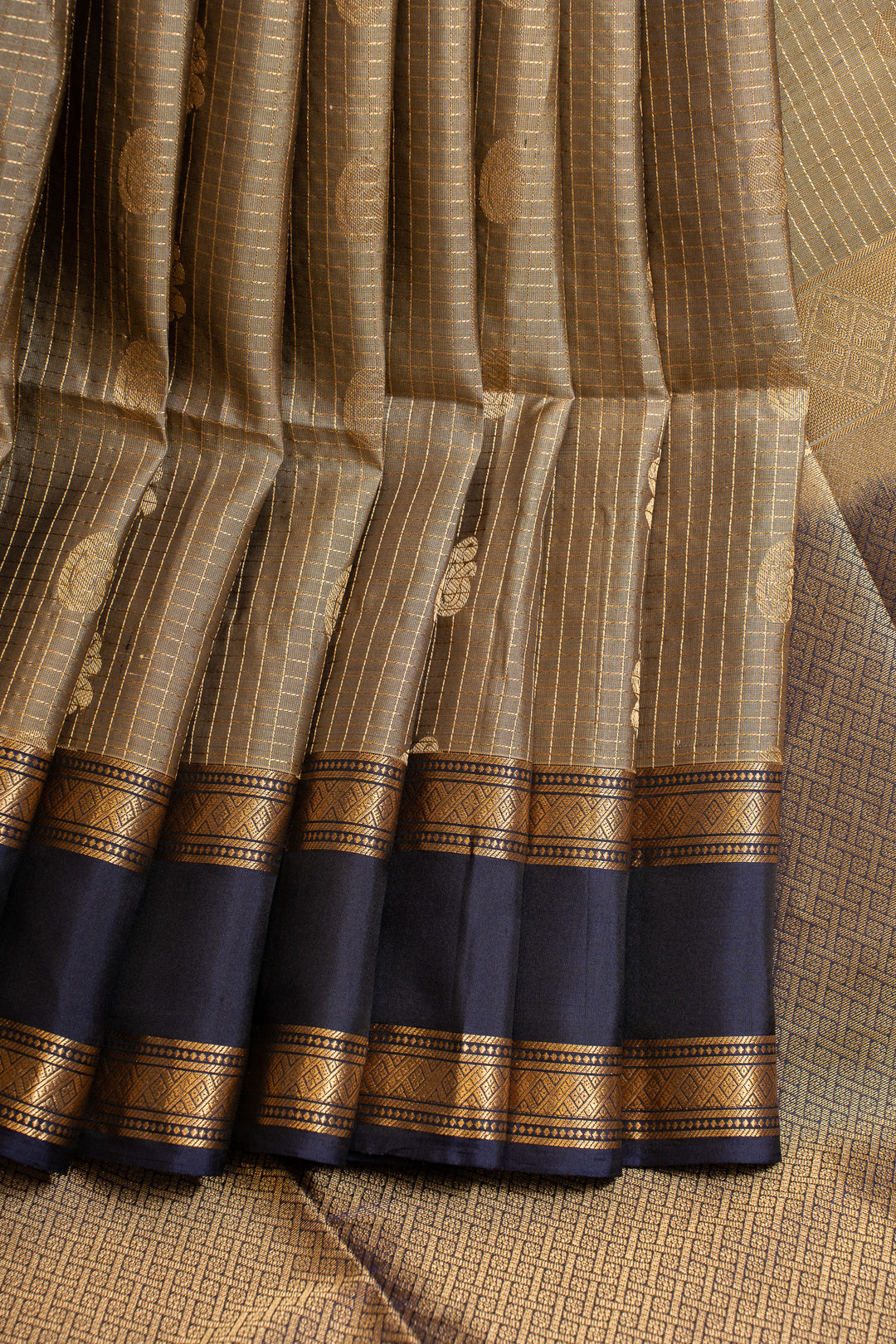 Beige and blue rettai pettu pure soft silk saree