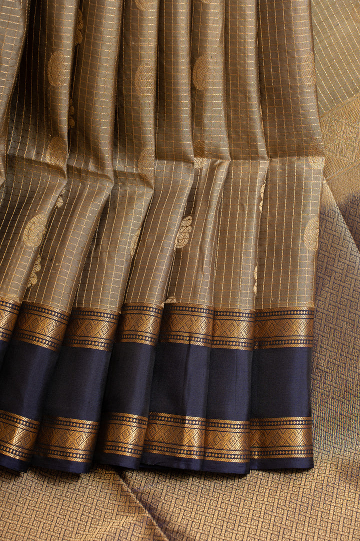 Beige and blue rettai pettu pure soft silk saree