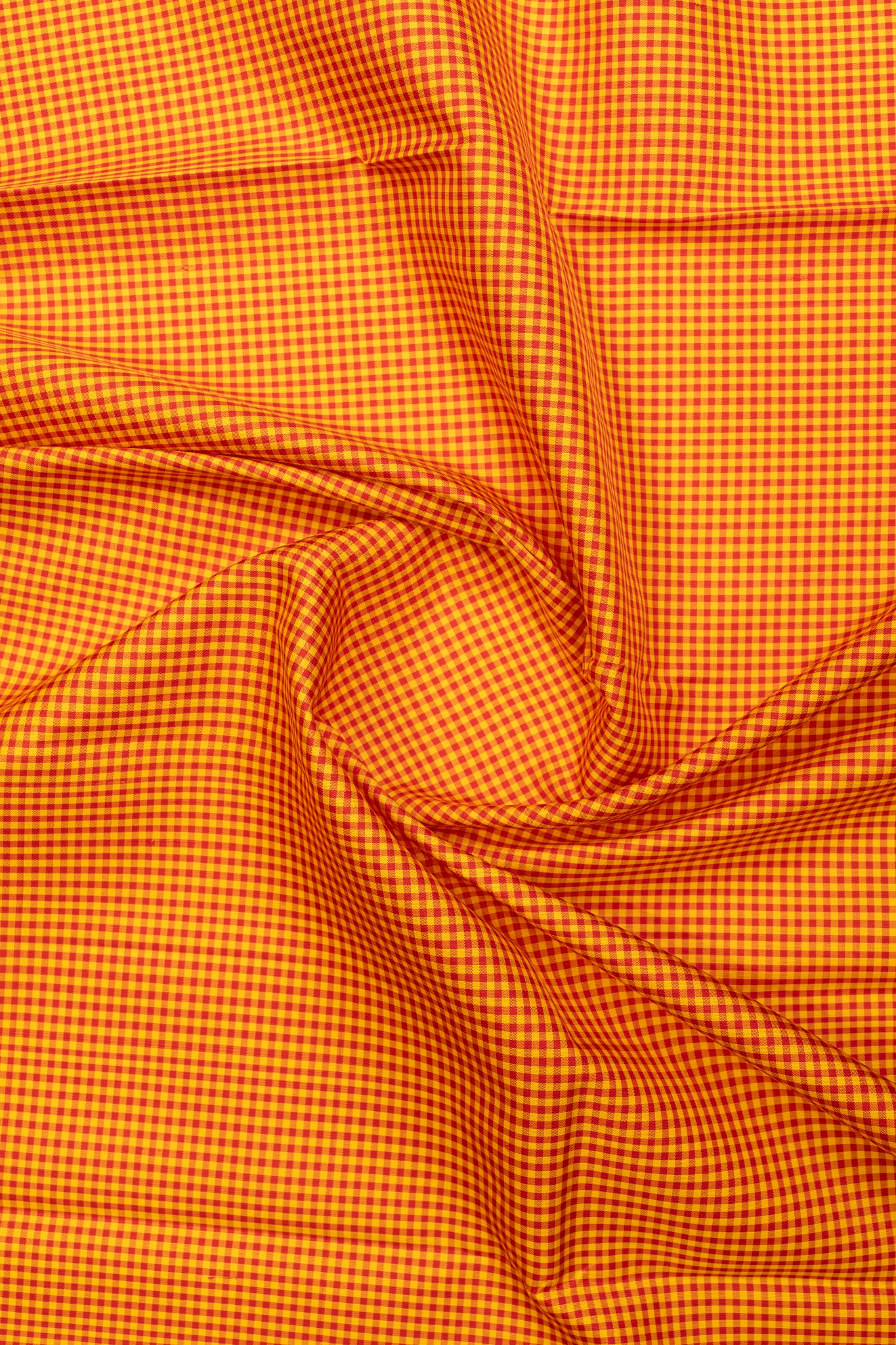 Orange and navy blue checks pure Kanchipuram silk saree