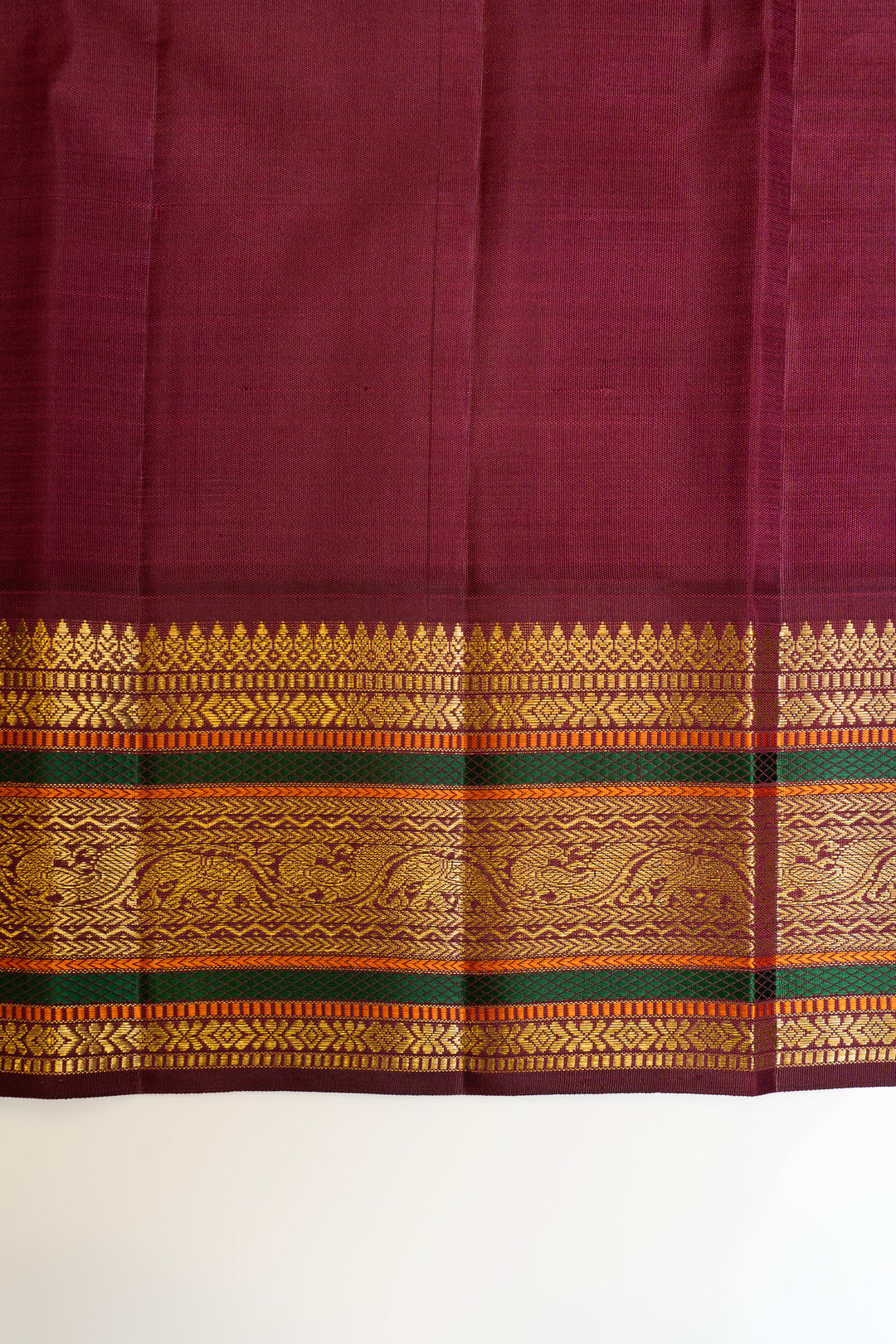 Magnolia cream and maroon pure Kanchipuram silk saree