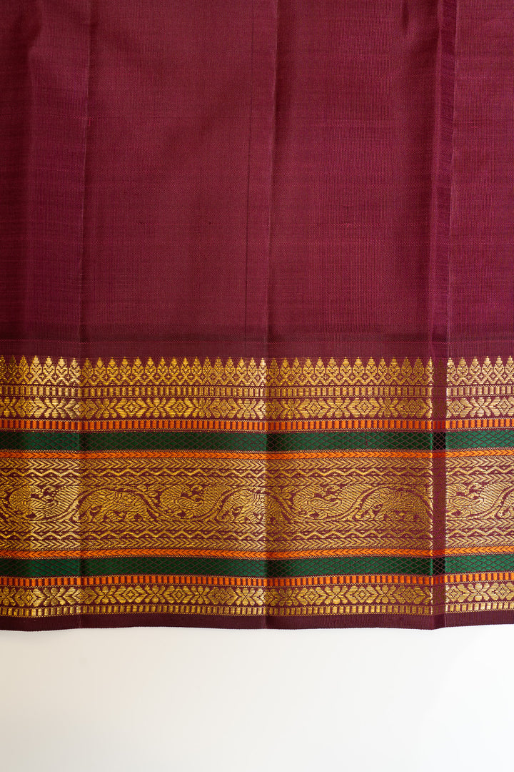 Magnolia cream and maroon pure Kanchipuram silk saree