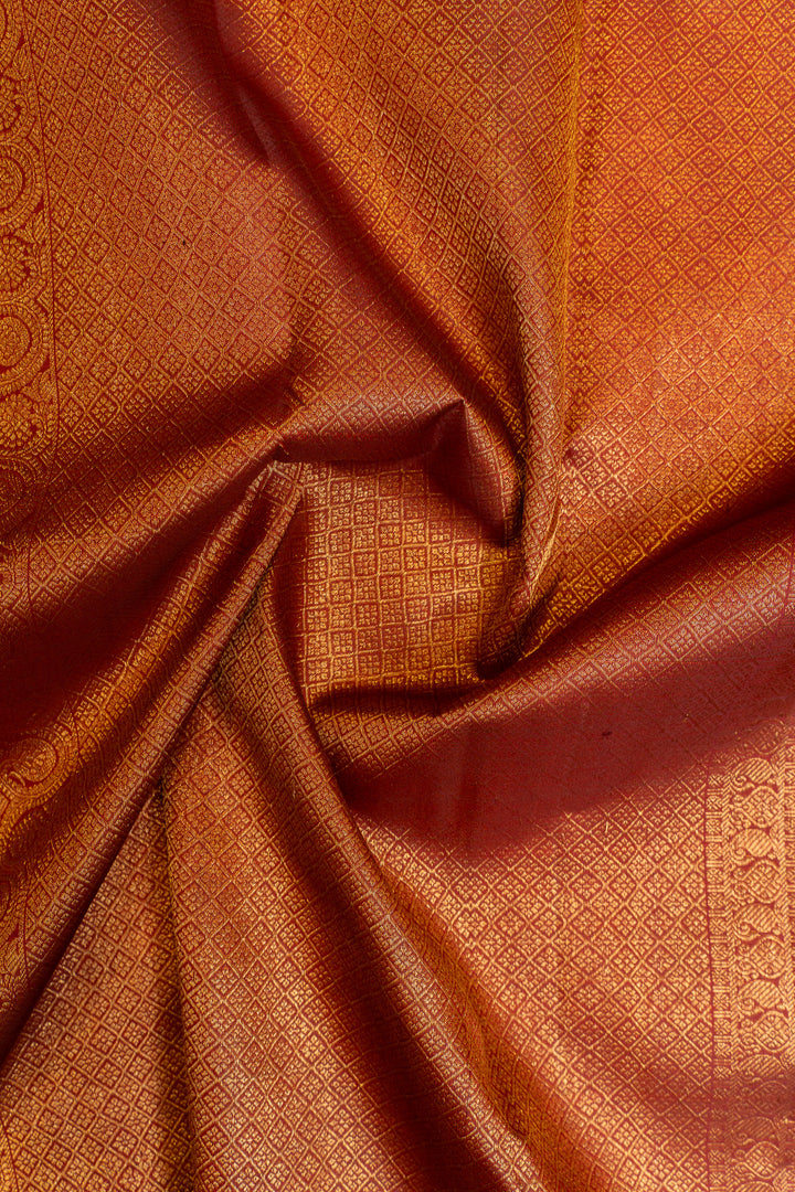 Orange and maroon traditional pure Kanchipuram silk saree