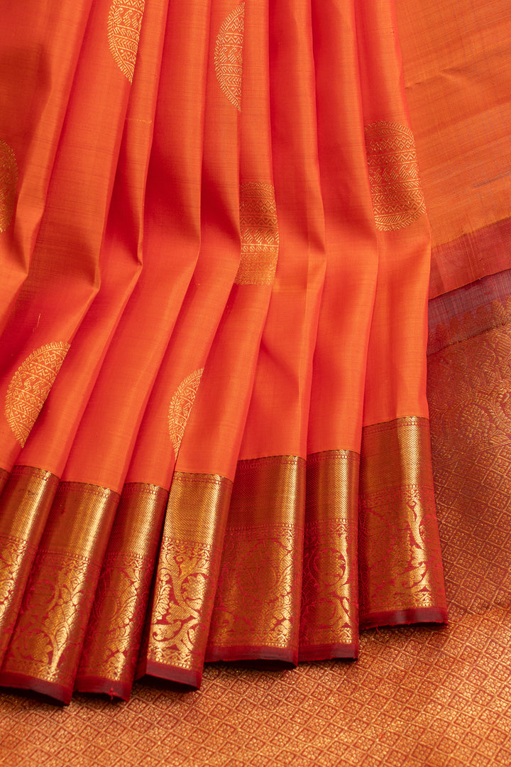 Orange and maroon traditional pure Kanchipuram silk saree