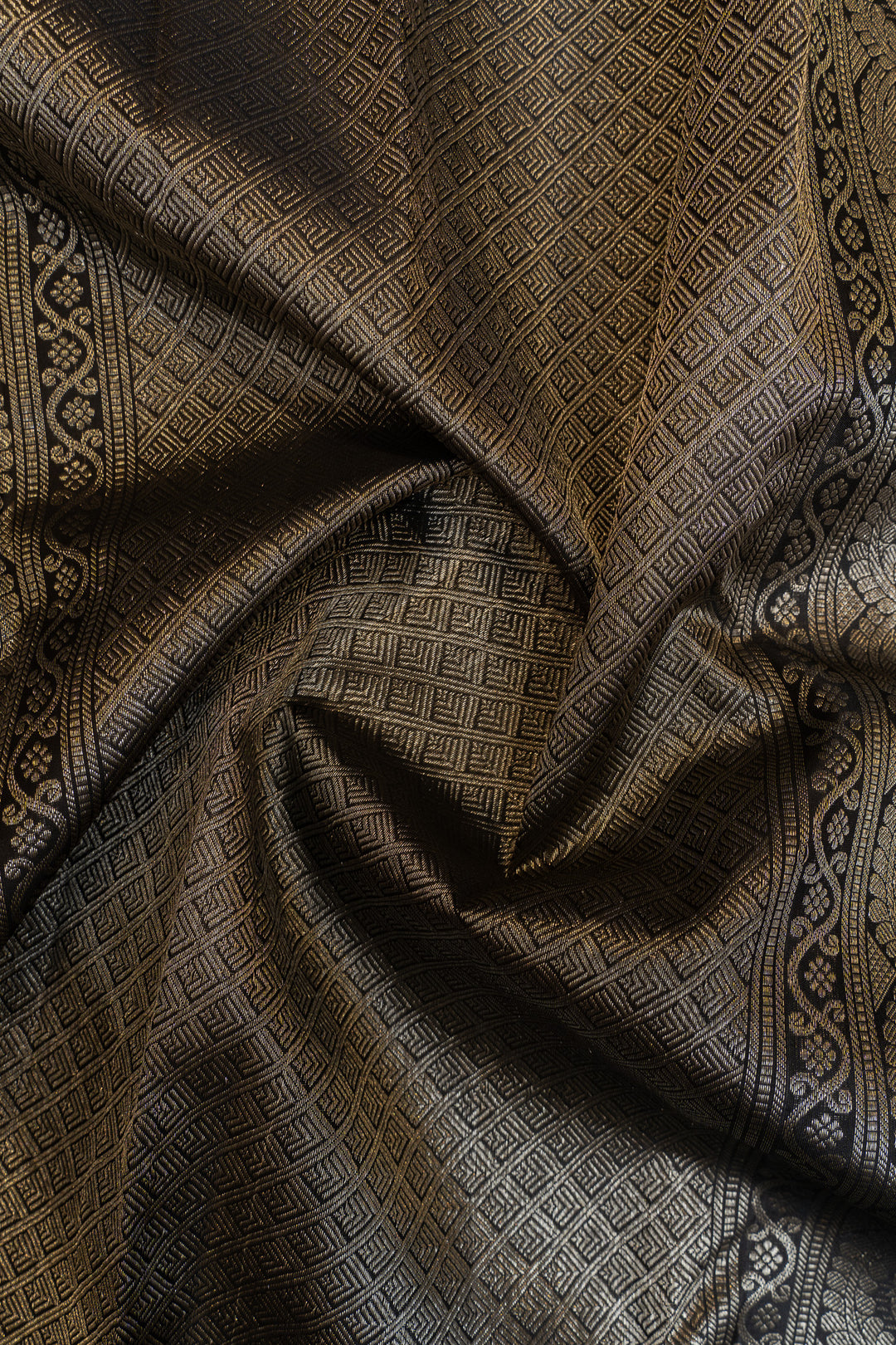Grey and black brocade pure Kanchipuram silk saree