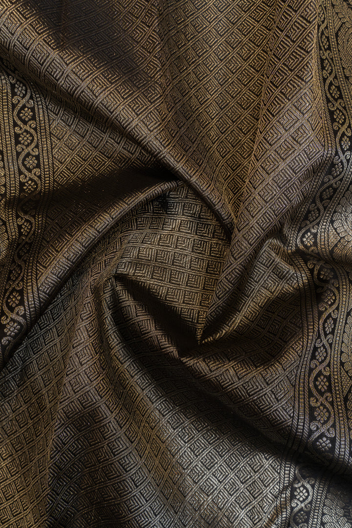 Grey and black brocade pure Kanchipuram silk saree