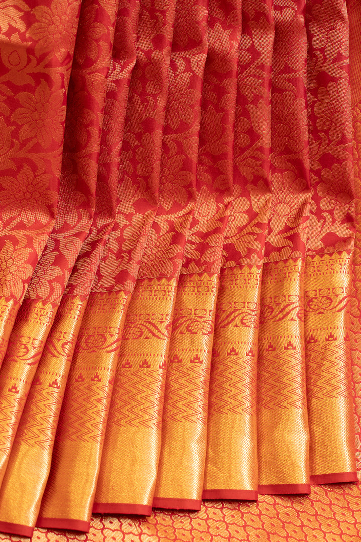 Maroon floral brocade pure Kanchipuram silk saree