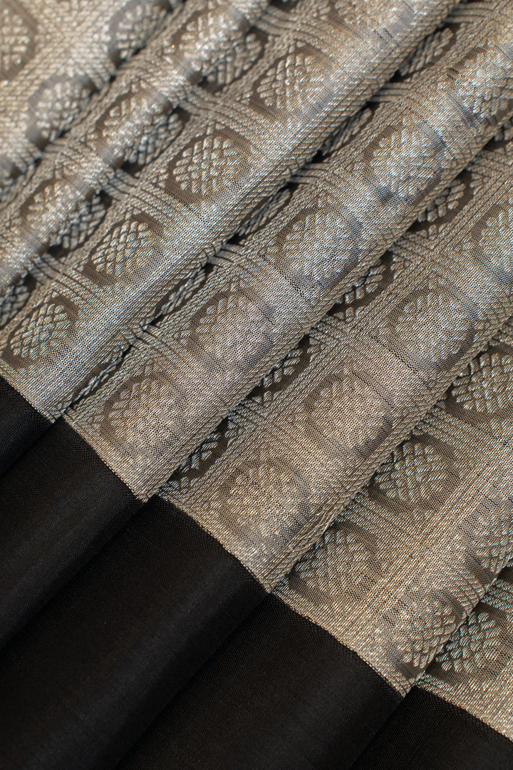 Grey and black brocade pure Kanchipuram silk saree
