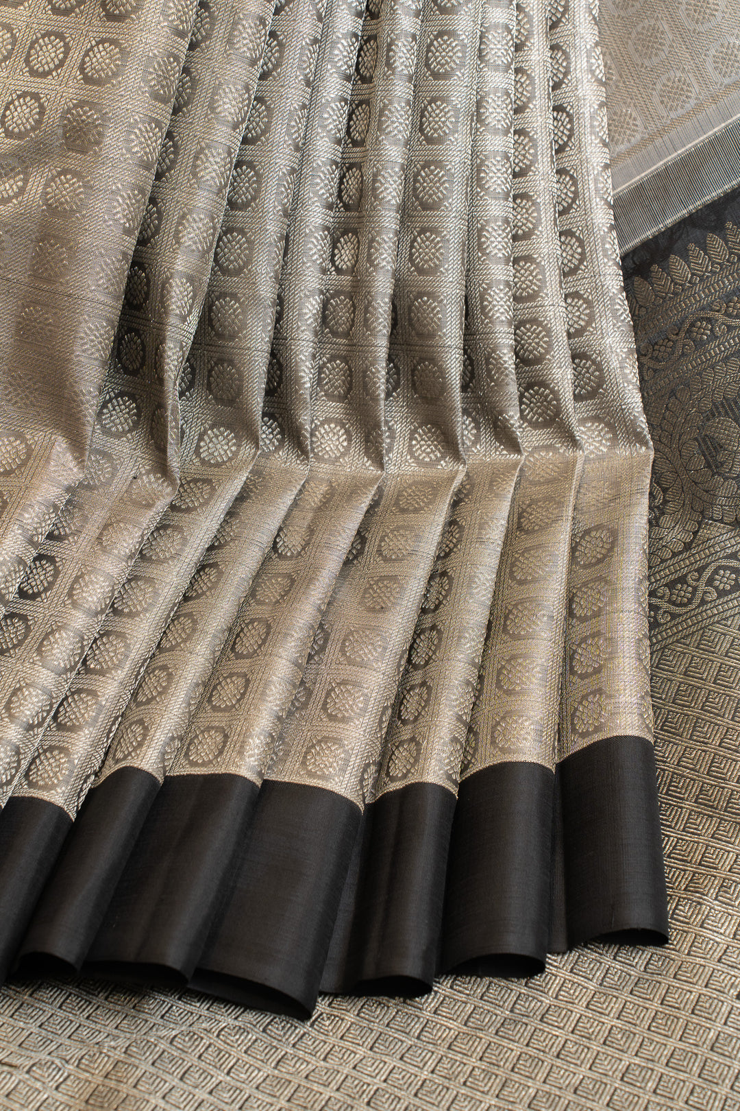 Grey and black brocade pure Kanchipuram silk saree