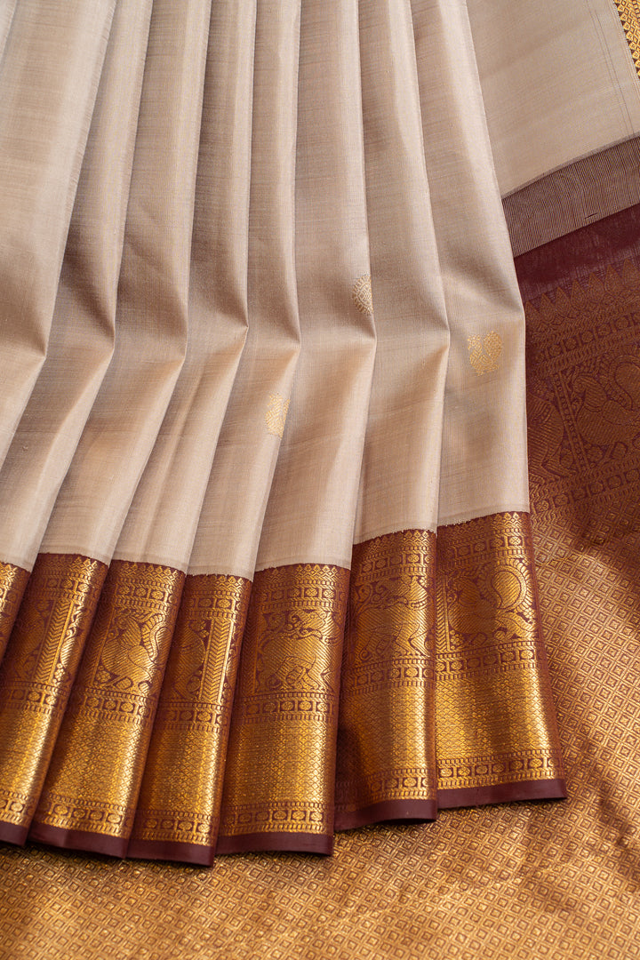 Platinum grey rational pure Kanchipuram silk saree